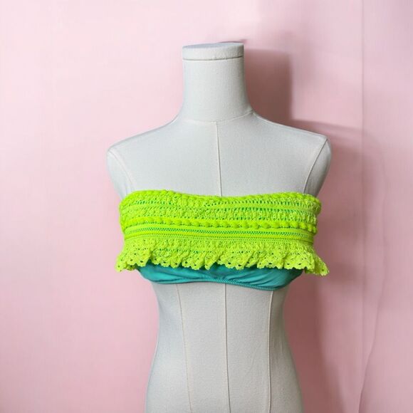 Vtg Victorias Secret Neon Lace‎ Bikini Top Large NWOT Y2K - Picture 1 of 7